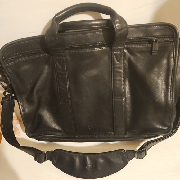 TUMI Alpha Black Leather Laptop Business Commuter Bag 9601D3 - Picture 6 of 14